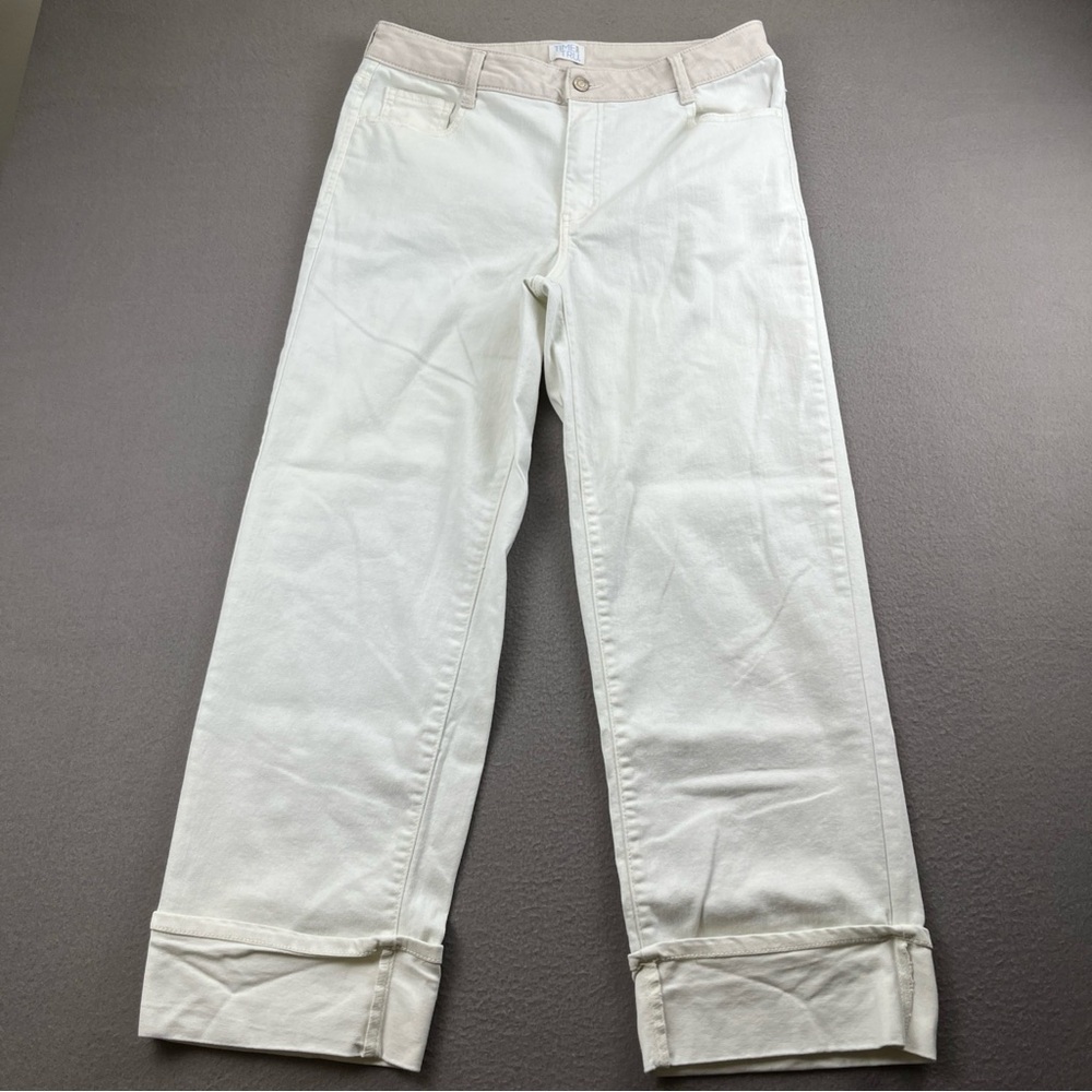Women’s Colorblock Off White Beige Jeans Size 12 Stretch Denim Cuffed Hem